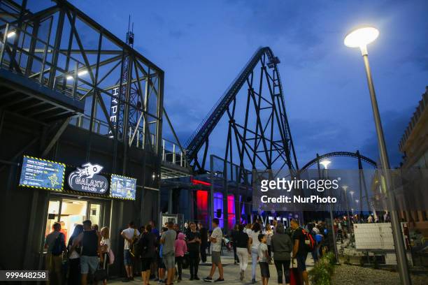 The opening of the tallest and fastest Mega Roller Coaster in Europe 'Hyperion' in Energylandia Amusement Park in Zator, Poland on 14 July, 2018....