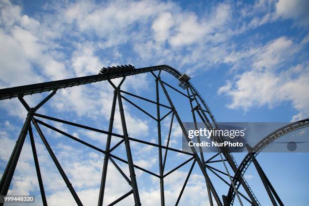 The opening of the tallest and fastest Mega Roller Coaster in Europe 'Hyperion' in Energylandia Amusement Park in Zator, Poland on 14 July, 2018....