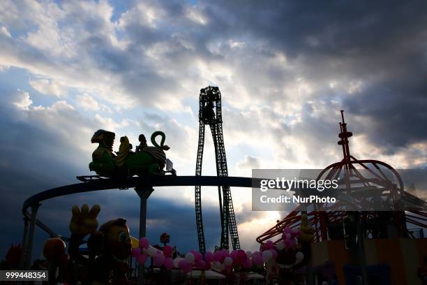 Energylandia Amusement Park in Zator, Poland on 14 July, 2018. Energylandia is the largest amusement park in the country located in Lesser Poland,...