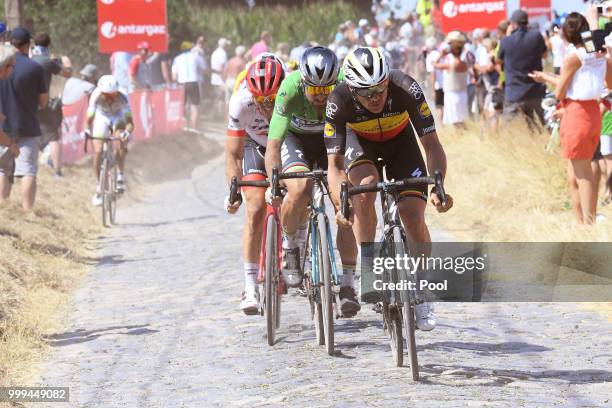 Yves Lampaert of Belgium and Team Quick-Step Floors / Peter Sagan of Slovakia and Team Bora Hansgrohe Green Sprint Jersey / John Degenkolb of Germany...