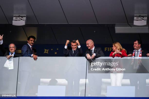 Noel Le Graet president of Football French Federation , France's President Emmanuel Macron, FIFA president Gianni Infantino and Croatia's President...