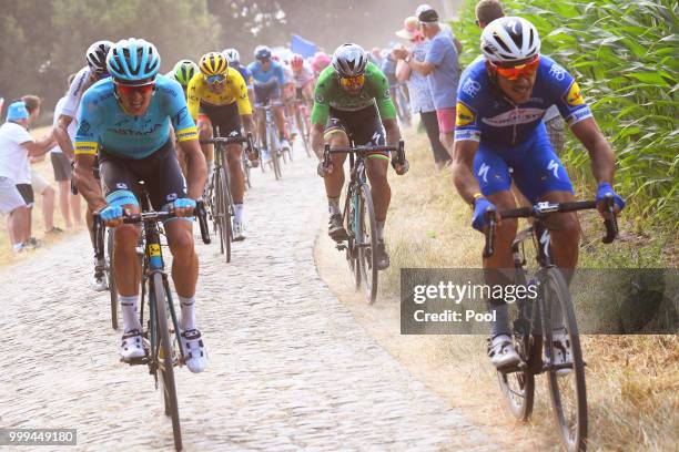 Philippe Gilbert of Belgium and Team Quick-Step Floors / Peter Sagan of Slovakia and Team Bora Hansgrohe Green Sprint Jersey / Cobbles / Greg Van...