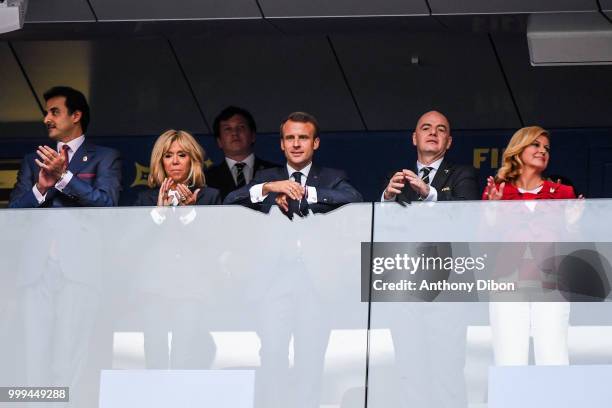 Brigitte Macron, France's President Emmanuel Macron, FIFA president Gianni Infantino and Croatia's President Kolinda Grabar Kitarovic during the...