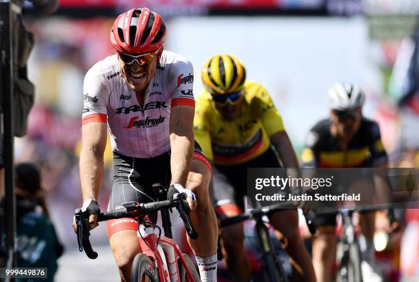 Arrival / John Degenkolb of Germany and Team Trek Segafredo / Celebration / Greg Van Avermaet of Belgium and BMC Racing Team Yellow Leader Jersey /...