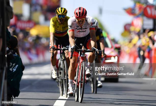 Arrival / John Degenkolb of Germany and Team Trek Segafredo / Celebration / Greg Van Avermaet of Belgium and BMC Racing Team Yellow Leader Jersey /...