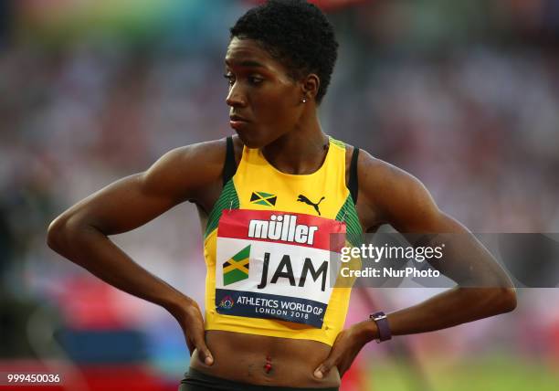 Janieve Russell of Jamaica compete in the 400m Hurdles Women during Athletics World Cup London 2018 at London Stadium, London, on 14 July 2018