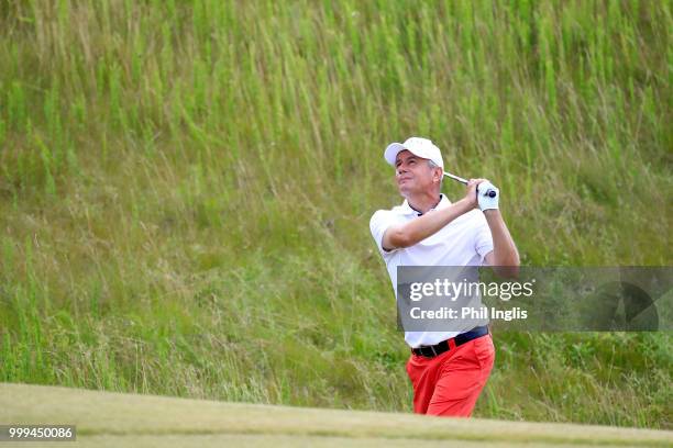 Paul Eales of England in action during Day Three of the WINSTONgolf Senior Open at WINSTONlinks on July 15, 2018 in Schwerin, Germany.