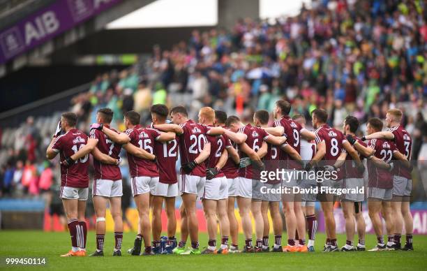Dublin , Ireland - 15 July 2018; Galway players arm in arm during the playing of the national anthem prior to kick off of the GAA Football...