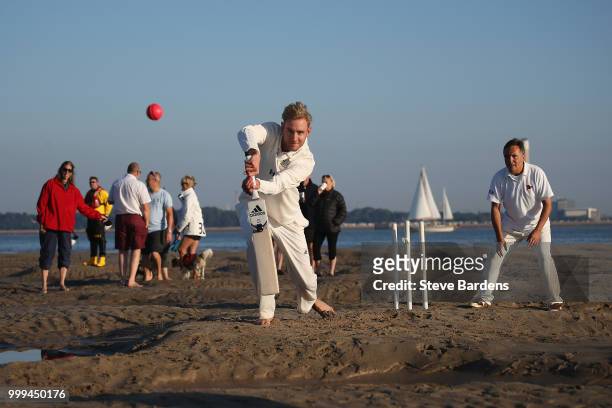 Stuart Broad bats for the Royal Southern Yacht Club against the Island Sailing Club during the Annual Bramble Bank Cricket Match 2018 supported by...