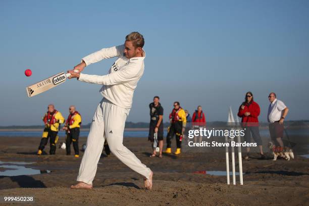 Stuart Broad bats for the Royal Southern Yacht Club against the Island Sailing Club during the Annual Bramble Bank Cricket Match 2018 supported by...