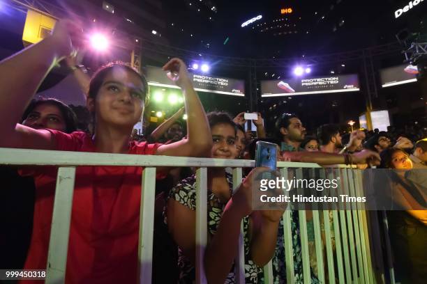 Crowd enjoying the performance of Euphoria band during the Hindustan Times Friday Jam season 5 at Cyber Hub, on June 8, 2018 in Gurugram, India.