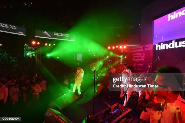 Bollywood singer, composer and actor Palash Sen with his band Euphoria performing during the Hindustan Times Friday Jam season 5 at Cyber Hub, on...