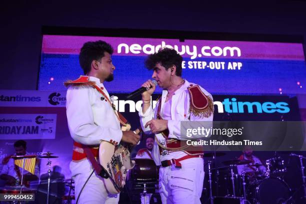 Bollywood singer, composer and actor Palash Sen with his band Euphoria performing during the Hindustan Times Friday Jam season 5 at Cyber Hub, on...