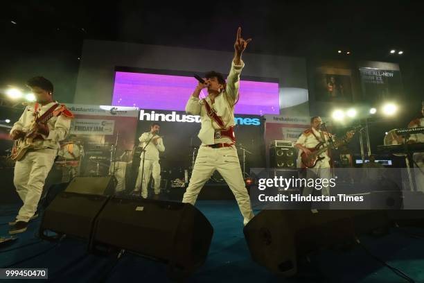 Bollywood singer, composer and actor Palash Sen with his band Euphoria performing during the Hindustan Times Friday Jam season 5 at Cyber Hub, on...