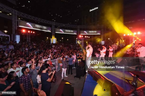 Crowd enjoying the performance of Euphoria band during the Hindustan Times Friday Jam season 5 at Cyber Hub, on June 8, 2018 in Gurugram, India.