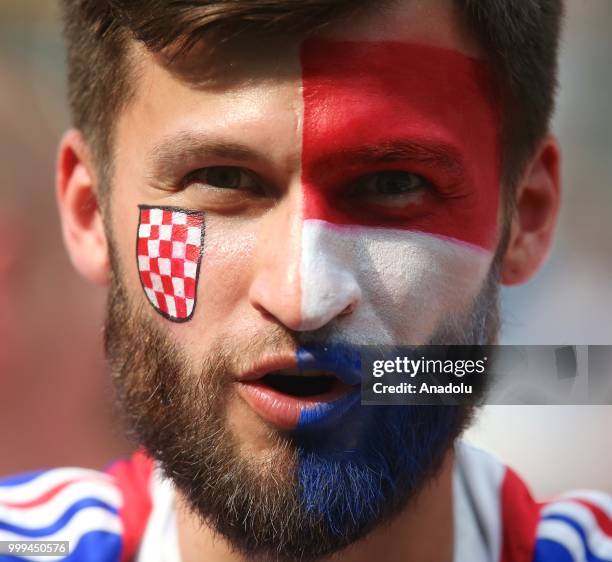 Fan is seen ahead of the 2018 FIFA World Cup Russia final match between France and Croatia at the Luzhniki Stadium in Moscow, Russia on July 15, 2018.