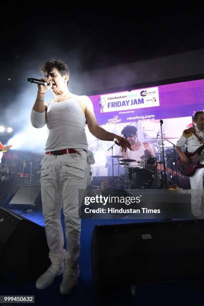 Bollywood singer, composer and actor Palash Sen with his band Euphoria performing during the Hindustan Times Friday Jam season 5 at Cyber Hub, on...