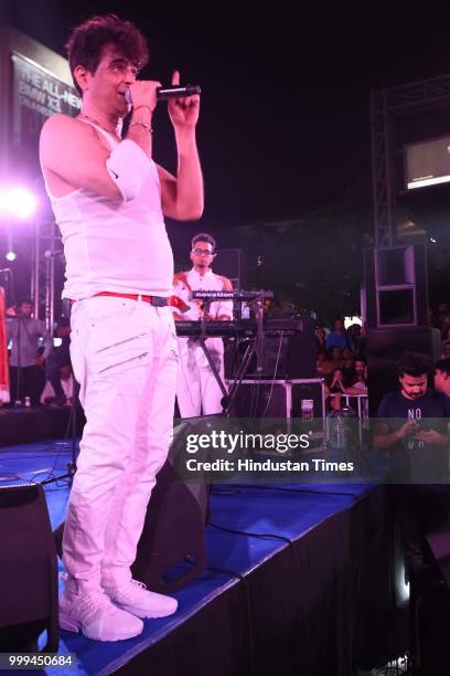 Bollywood singer, composer and actor Palash Sen with his band Euphoria performing during the Hindustan Times Friday Jam season 5 at Cyber Hub, on...