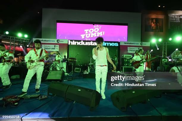 Bollywood singer, composer and actor Palash Sen with his band Euphoria performing during the Hindustan Times Friday Jam season 5 at Cyber Hub, on...