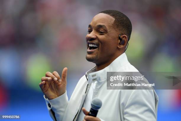 Will Smith performs during the closing ceremony ahead of the 2018 FIFA World Cup Final between France and Croatia at Luzhniki Stadium on July 15,...