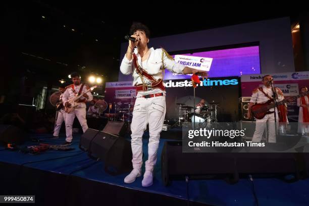 Bollywood singer, composer and actor Palash Sen with his band Euphoria performing during the Hindustan Times Friday Jam season 5 at Cyber Hub, on...