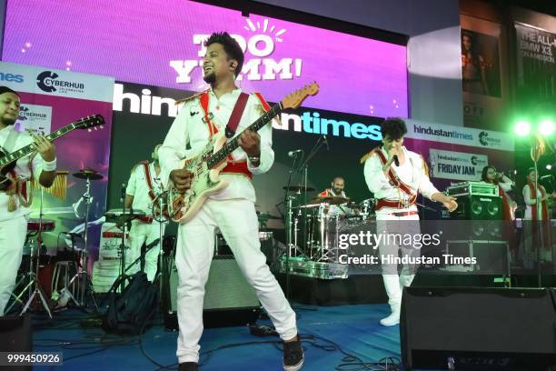 Bollywood singer, composer and actor Palash Sen with his band Euphoria performing during the Hindustan Times Friday Jam season 5 at Cyber Hub, on...