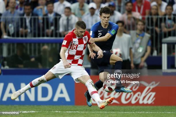 Ante Rebic of Croatia, Benjamin Pavard of France during the 2018 FIFA World Cup Russia Final match between France and Croatia at the Luzhniki Stadium...
