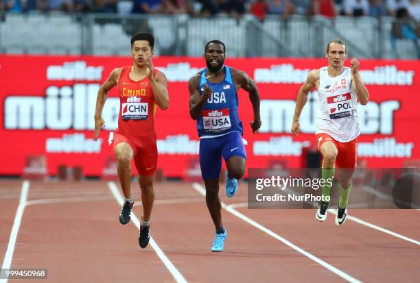 Zhenye Xie of China and Ameer Webb of USA compete in the 200m Men during Athletics World Cup London 2018 at London Stadium, London, on 14 July 2018