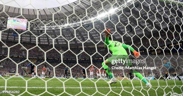 Antoine Griezmann of France scores his team's second goal from the penalty spot past Danijel Subasic of Croatia during the 2018 FIFA World Cup Final...