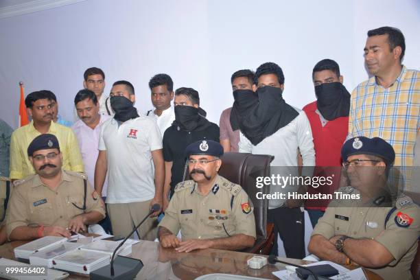 Prashant Kumar, Additional Director General Meerut zone addresses a press conference, on July 15, 2018 in Ghaziabad, India. The crime branch on...