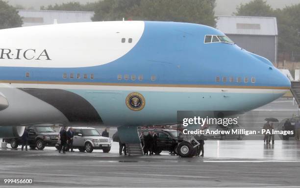 The US presidential convoy arrives at Air Force One at Prestwick airport in Ayrshire, as US President Donald Trump and his wife Melania prepare to...