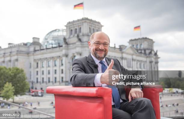 The Social Democratic Party of Germany's top candidate Martin Schulz waits for the beginning of the recording of the German ARD show 'Bericht aus...