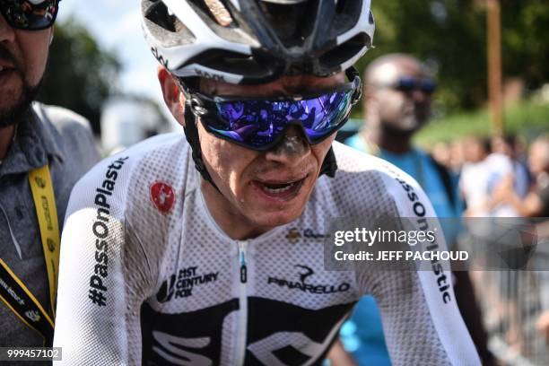 Great Britain's Christopher Froome is pictured after crossing the finish line of the ninth stage of the 105th edition of the Tour de France cycling...