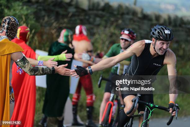 Athletes compete in the bike section of Ironman UK on July 15, 2018 in Bolton, England.