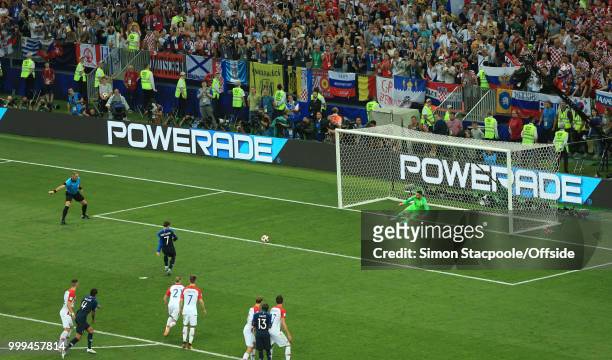 Antoine Griezmann of France scores the second goal for his team from the penalty spot during the 2018 FIFA World Cup Russia Final between France and...
