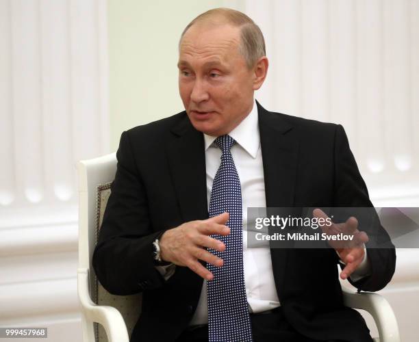Russian President Vladimir Putin speaks during his meeting with Hungarian Prime Minister Viktor Orban at the Kremlin, in Moscow, Russia, July 15,...