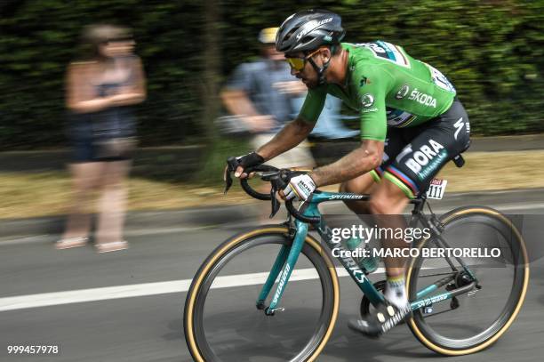 Slovakia's Peter Sagan rides during the ninth stage of the 105th edition of the Tour de France cycling race between Arras and Roubaix, northern...