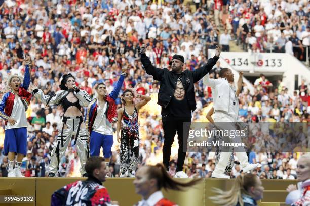 Era Istrefi, Nicky Jam, Will Smith during the 2018 FIFA World Cup Russia Final match between France and Croatia at the Luzhniki Stadium on July 15,...