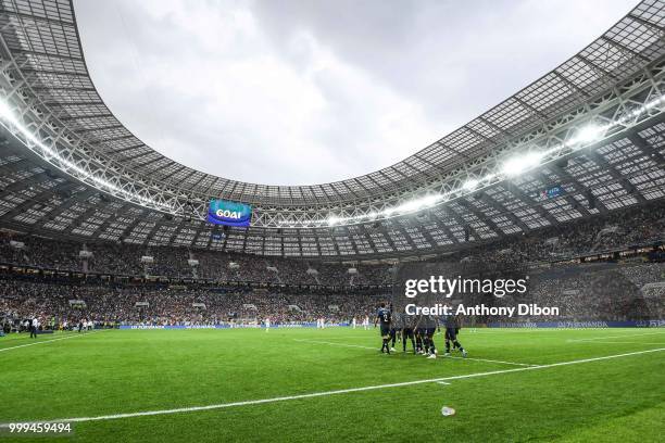 Team France celebrate a goal during the World Cup Final match between France and Croatia at Luzhniki Stadium on July 15, 2018 in Moscow, Russia.