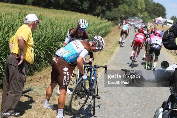 Mathias Frank of Switzerland and Team AG2R La Mondiale / Romain Bardet of France and Team AG2R La Mondiale / Mechanical Problem / during the 105th...