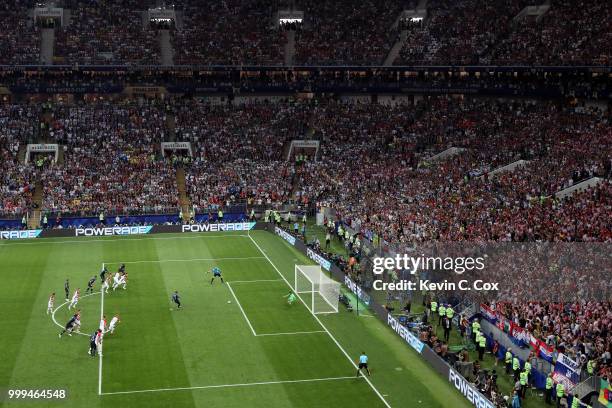 Antoine Griezmann of France scores a penalty past Danijel Subasic of Croatia for his team's second goal during the 2018 FIFA World Cup Final between...