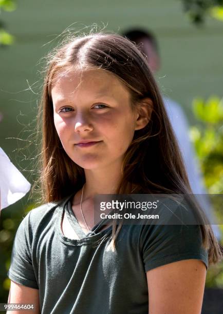 Princess Isabella seen when her and her family greets the Tilting-At-The-Ring Riders Event at Graasten Castle at Graasten on July 15, 2018 in...