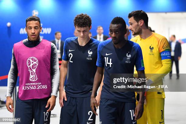 Corentin Tolisso, Benjamin Pavard, Blaise Matuidi and Hugo Lloris of France make their way to the pitch for second half during the 2018 FIFA World...