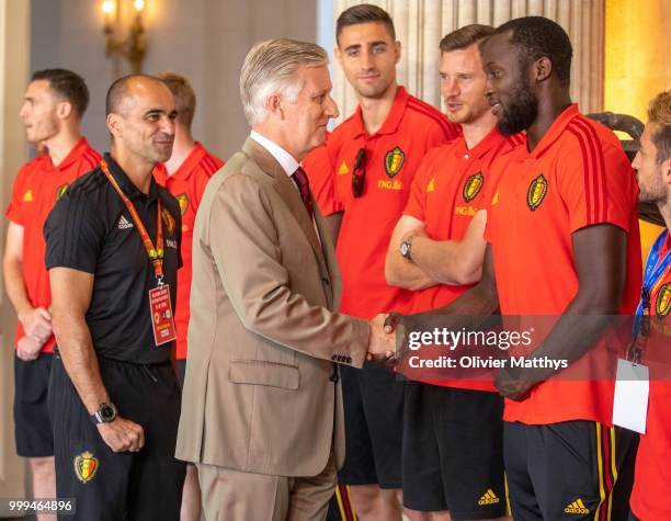 King Philip of Belgium welcomes the Red Devils, the Belgium international football team after returning from Russia at the Royal Castle on July 15,...