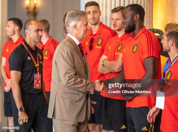 King Philip of Belgium welcomes the Red Devils, the Belgium international football team after returning from Russia at the Royal Castle on July 15,...