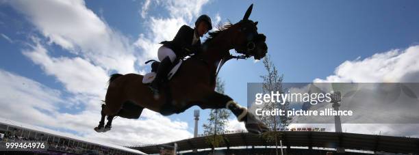 Spain's show jumper Sergio Alvarez Moya on horse G&C Arrayan in action during the single show jumping competition of the FEI European Championships...