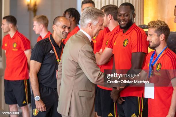 King Philip of Belgium welcomes the Red Devils, the Belgium international football team after returning from Russia at the Royal Castle on July 15,...