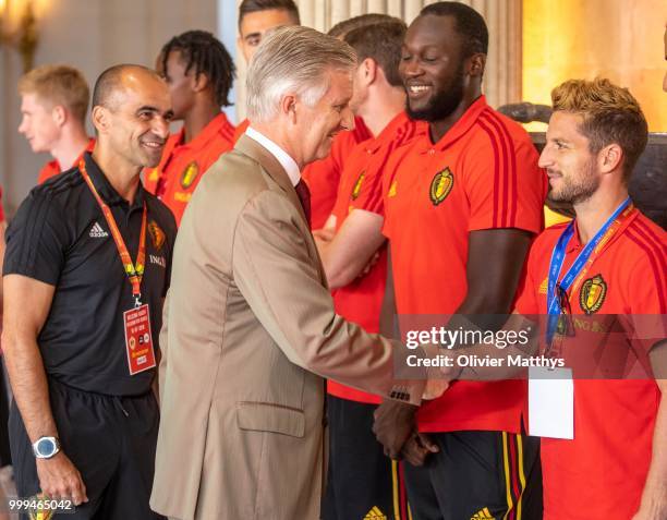 King Philip of Belgium welcomes the Red Devils, the Belgium international football team after returning from Russia at the Royal Castle on July 15,...