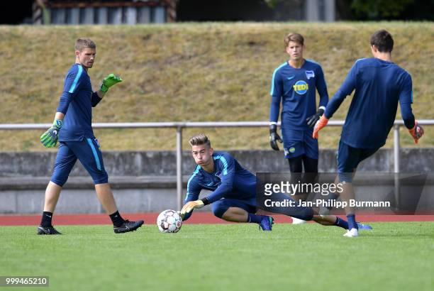 Thomas Kraft, Jonathan Klinsmann, Dennis Smarsch and Rune Almenning Jarstein of Hertha BSC during the training camp at Volkspark-Stadion on July 15,...