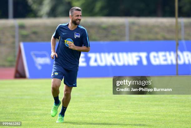 Vedad Ibisevic of Hertha BSC during the training camp at Volkspark-Stadion on July 15, 2018 in Neuruppin, Germany.